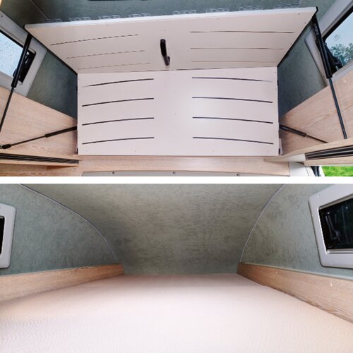 HEIGHT-ADJUSTABEL OVERCAB BED AREA | The interior sides have a high quality, protective crumpled velour finish.