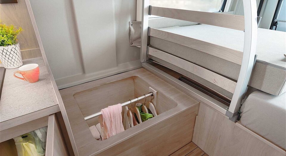 Storage | Additional cabinet beneath the single bed